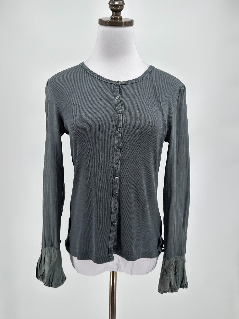 Vintage Cop Copine Kiruna Gray Ribbed Button Front Cardigan Top Sz US S